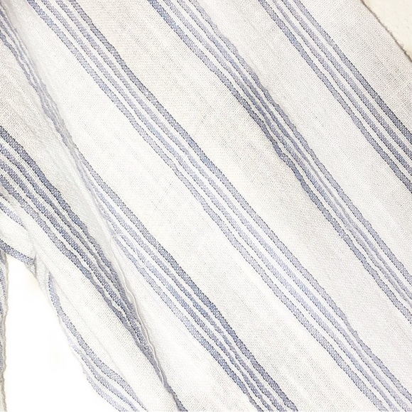 Rails Marti Cayman White/Blue Stripe Long Peasant Sleeve Linen Button Front Top - Picture 11 of 11